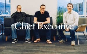 picture of three men with chief executive text arranged front
